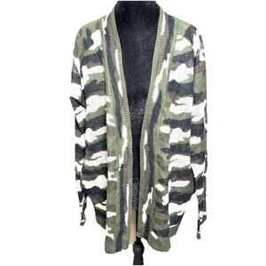 Medium Forever 21 Army Camo Knit Cardigan Sweater Olive Chunky Long Sleeve M